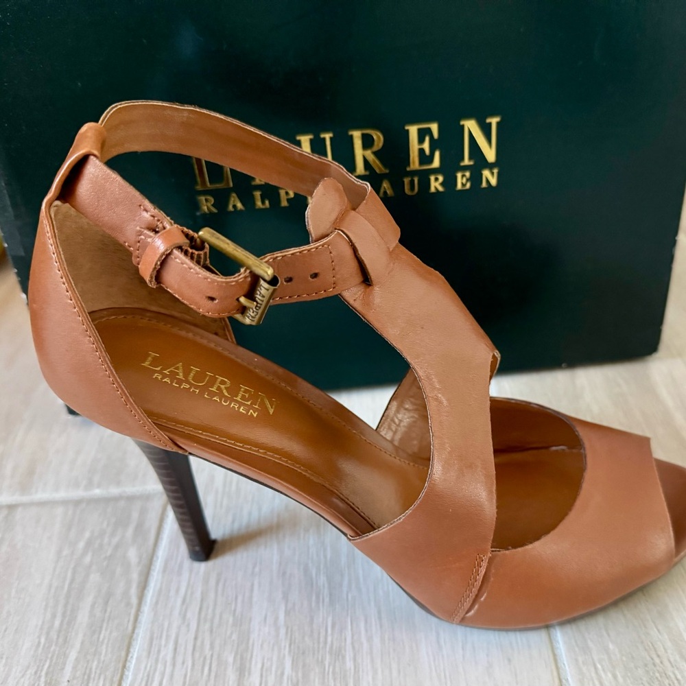 Ralph Lauren Tan Stiletto Heels with Ankle Strap